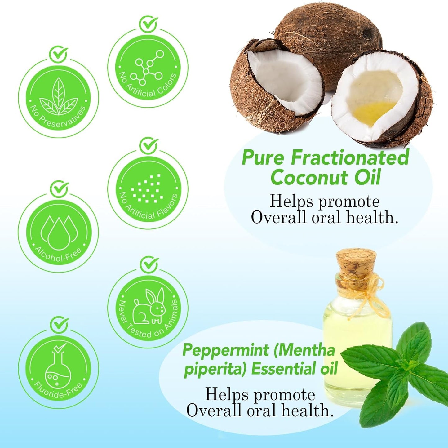 NIFEISHI Coconut Pulling Oil 2PACK, Mint Mouthwash with Tongue Scraper for Fresher Breath, Alcohol Free Natural Coconut Oil Pulling for Teeth Whitening & Gum Health 8 Fl.Oz