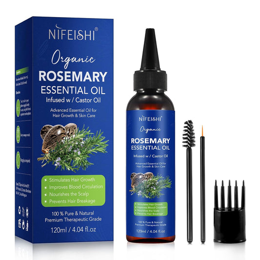 NIFEISHI Rosemary Oil for Hair Growth, 120ml Pure Natural Organic Rosemary Essential Oil Infused w/Castor Oil Used for Scalp Massager, Improves Blood Circulation, Body Massage, Reduce Hair Loss