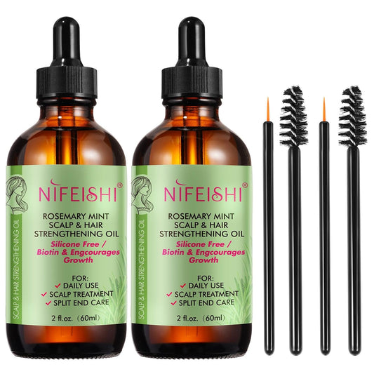 NIFEISHI Rosemary Oil for Hair 2 Pack, Rosemary Mint Scalp & Hair Strengthening Oil, Multipurpose Rosemary Essential Oils for Hair Growth of Eyebrow, Eyelash & Skin Care