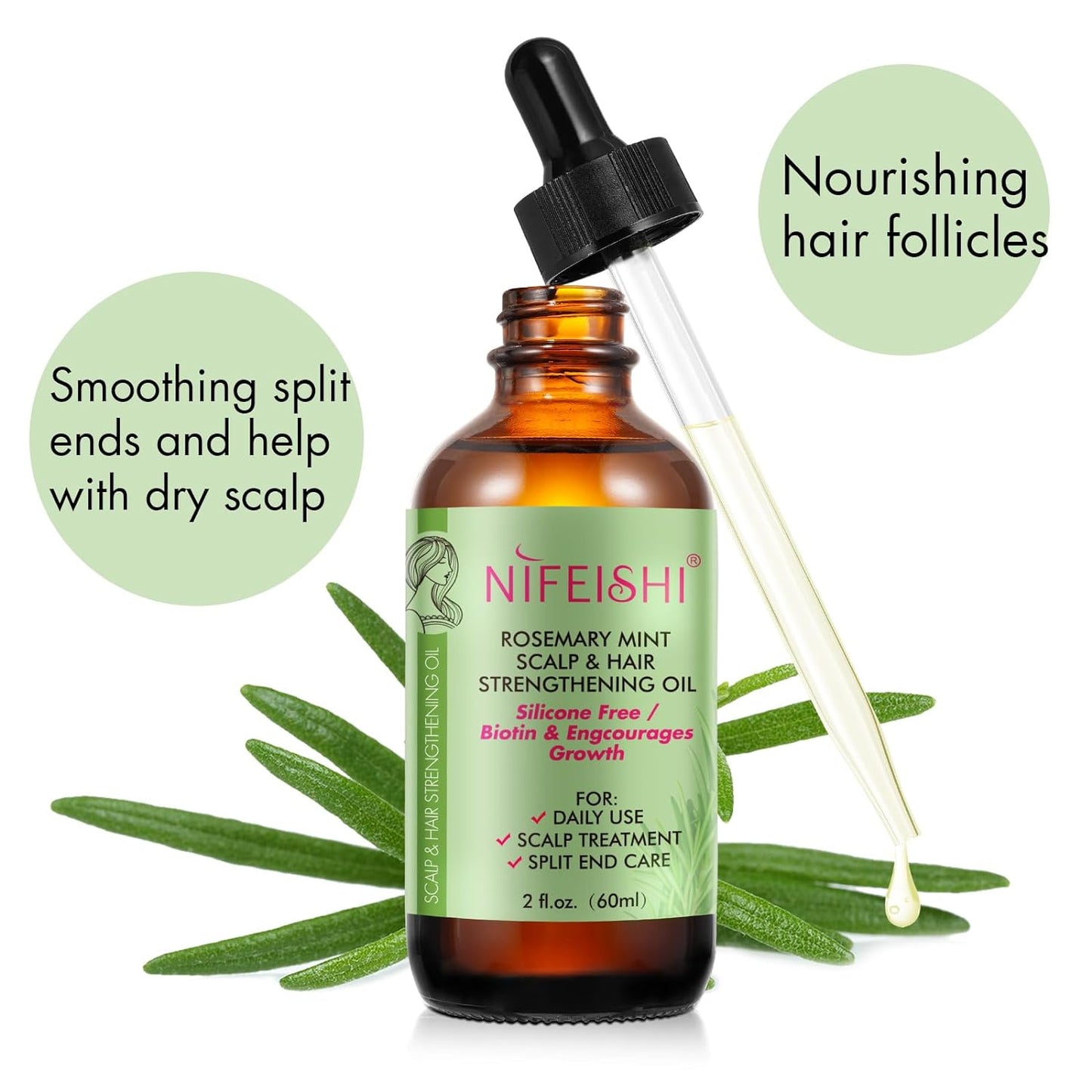 NIFEISHI Rosemary Oil for Hair Growth, Rosemary Mint Scalp & Hair Strengthening Oil, Multipurpose Rosemary Essential Oils for Hair Growth, Eyebrow, Eyelash & Skin