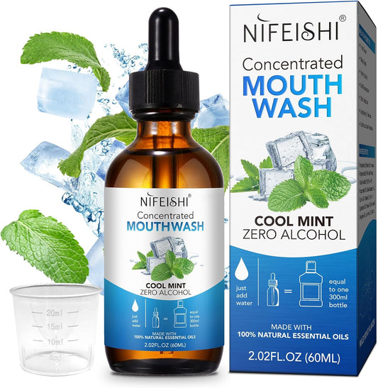 NIFEISHI Odor Reduction Mint Concentrated Mouthwash, Travel Size Mouthwash Made with Spearmint Oil and Tea Tree Oil, Helps Freshen Breath Healthy Mouth