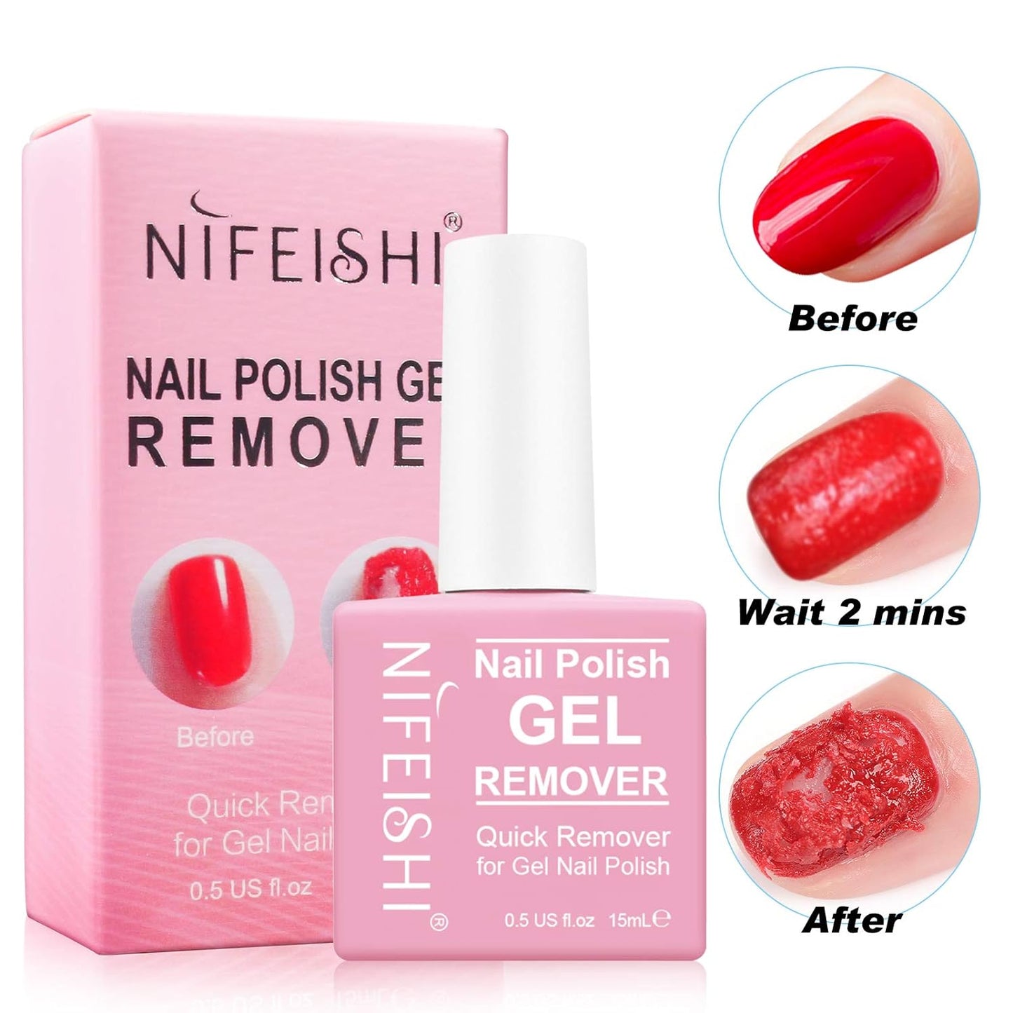 NIFEISHI Gel Nail Polish Remover, (2PCS) Magic Nail Polish Remover Kit, Professional Removes Soak-Off and UV Art Nail Lacquer, Don't Hurt Your Nails - 15Ml