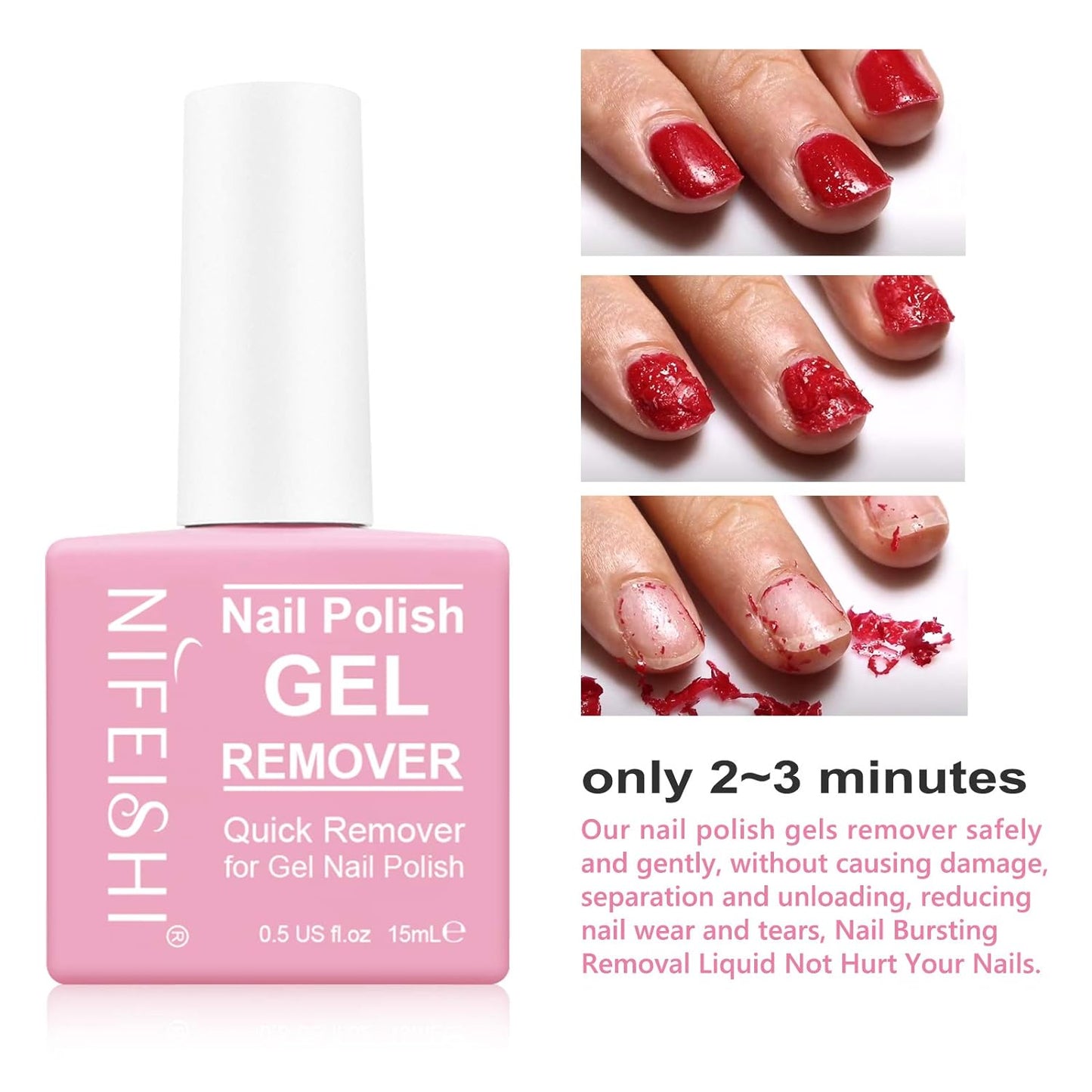 NIFEISHI Gel Nail Polish Remover, (2PCS) Magic Nail Polish Remover Kit, Professional Removes Soak-Off and UV Art Nail Lacquer, Don't Hurt Your Nails - 15Ml