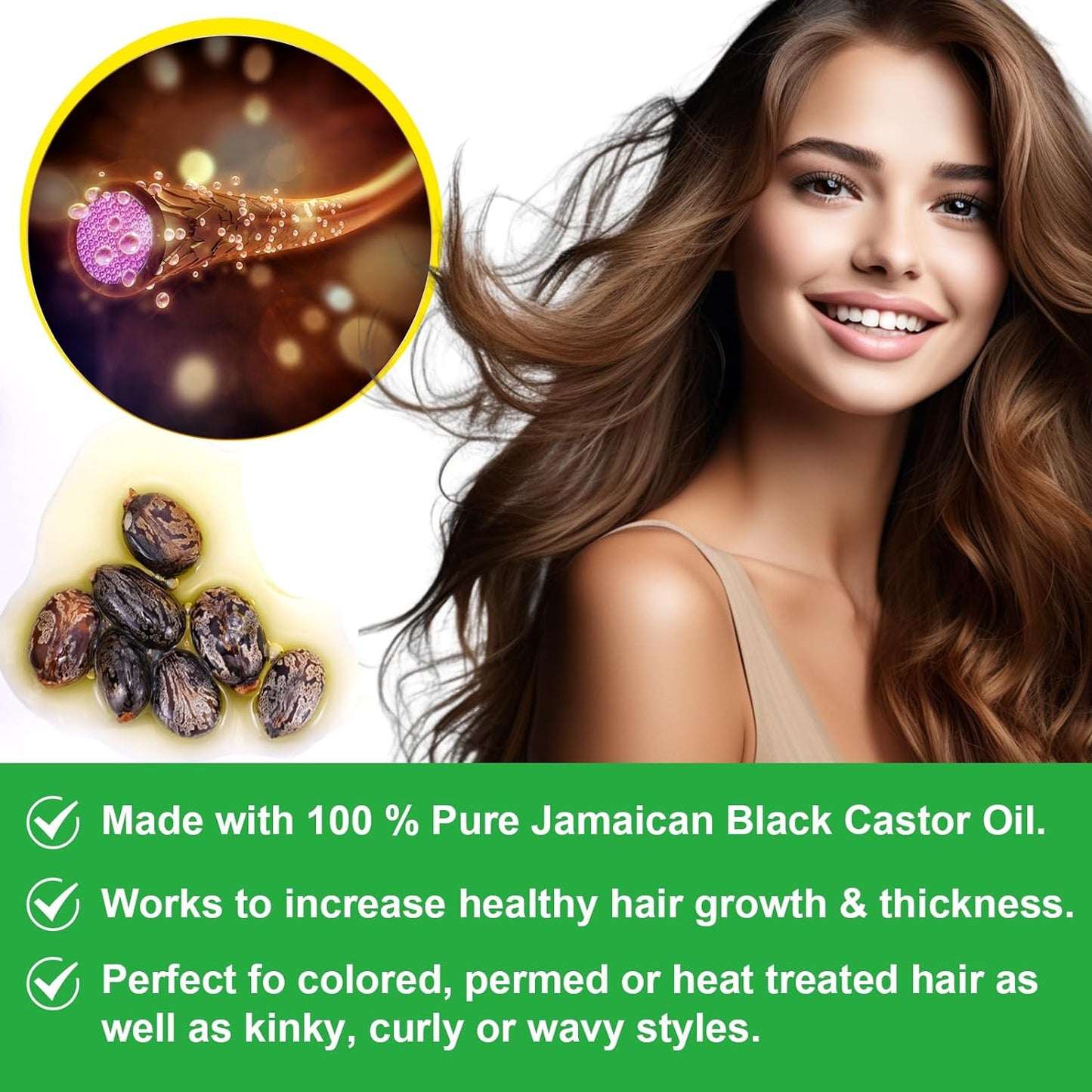 NIFEISHI Jamaican Black Castor Oil for Hair Growth, 100% Pure Natural Castor Oil Organic Cold Pressed Unrefined Body Oil, Skin & Scalp Moisturizing Massage Oil 60ml