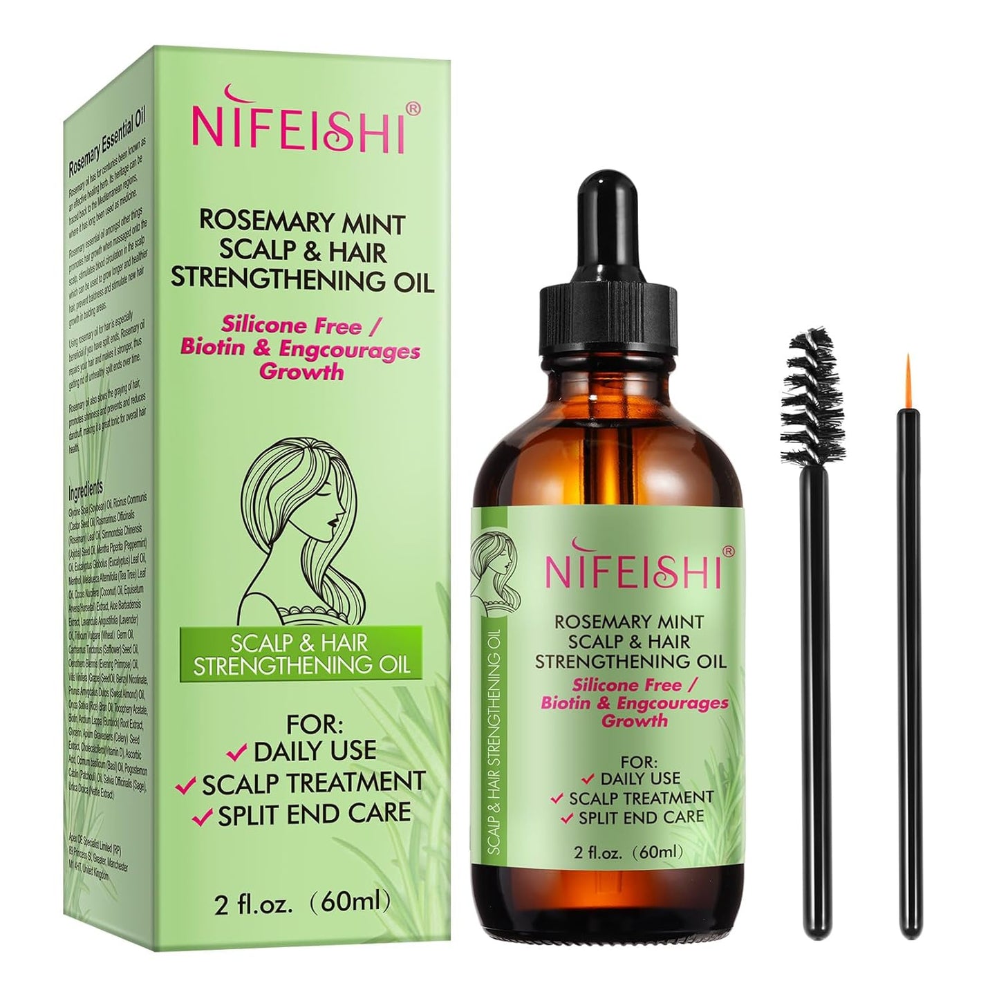 NIFEISHI Rosemary Oil for Hair Growth, Rosemary Mint Scalp & Hair Strengthening Oil, Multipurpose Rosemary Essential Oils for Hair Growth, Eyebrow, Eyelash & Skin